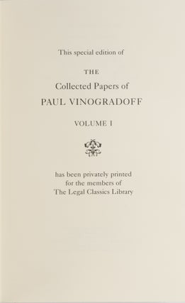 The Collected Papers of Paul Vinogradoff. With a Memoir by the...