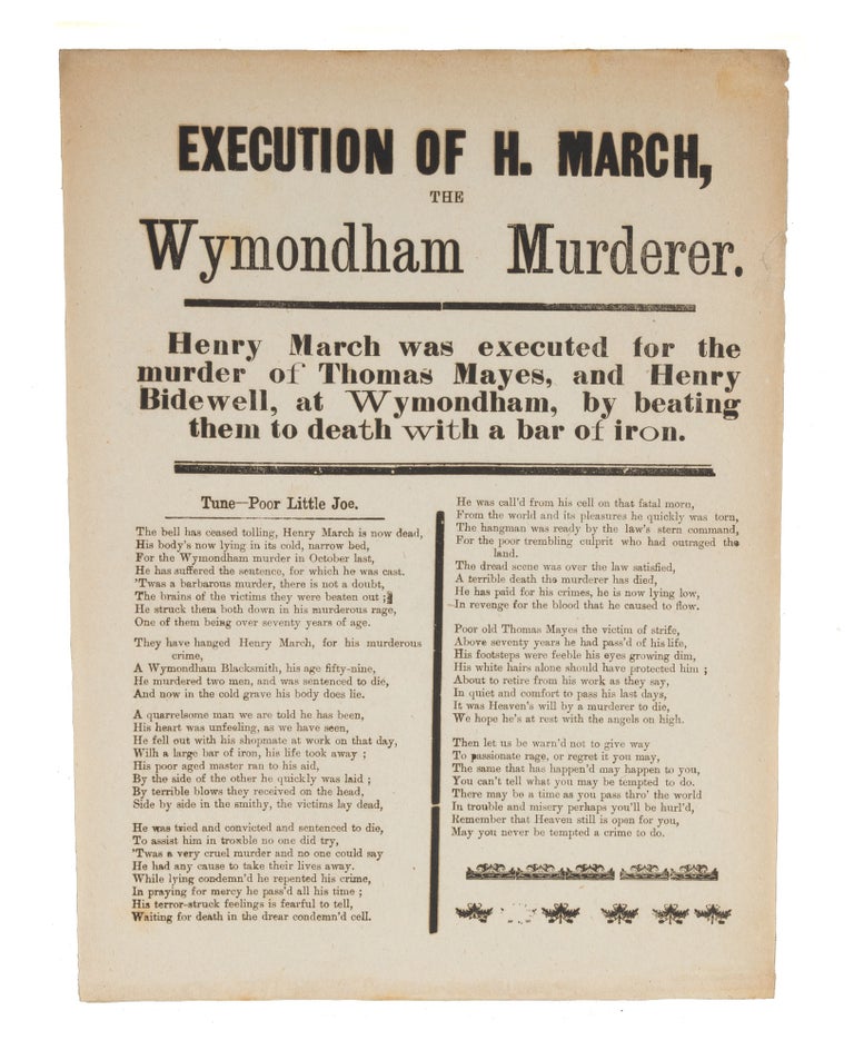 Item #72020 Execution of H March, The Wymondham Murderer, 1877, 7-1/2" x 10" Broadside, Execution, Henry March.