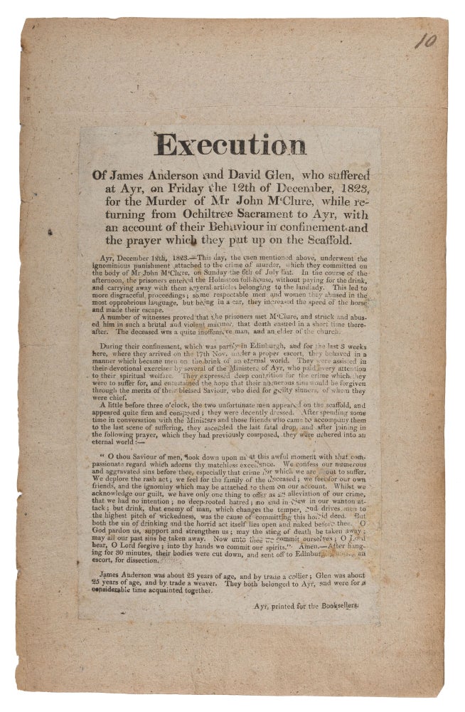 Item #72022 Execution of James Anderson and David Glen, Who Suffered at Ayr. Broadside, Murder, James Anderson, David Glen.