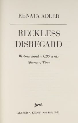 Reckless Disregard: Westmoreland v. CBS et al.; Sharon v. Time
