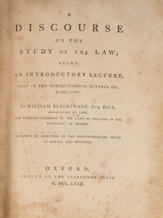 Item #72323 A Discourse on the Study of the Law; Being an Introductory Lecture. Sir William...