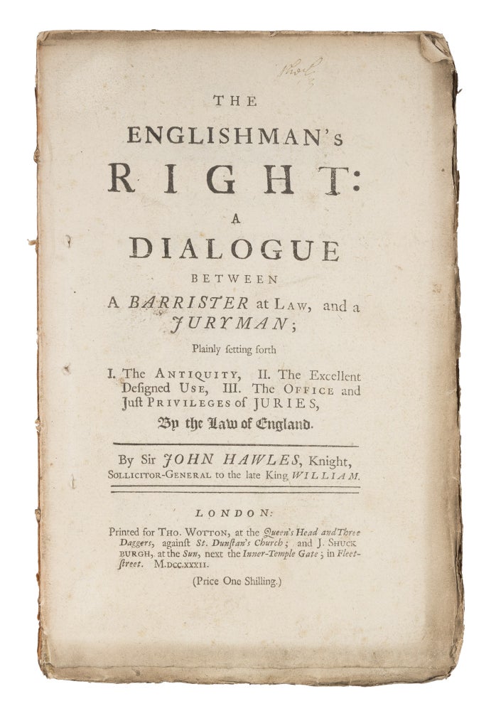 Item #72407 The Englishman's Right, A Dialogue Between a Barrister at Law. Sir John Hawles, Sir Francis Bacon.