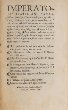 Imperatoris Iustiniani Sacratissimi Principis, Volumen Legum, Quod...