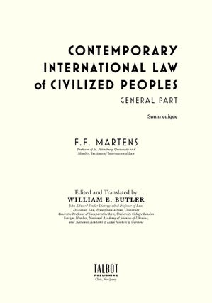 Contemporary International Law of Civilized Peoples, General Part.