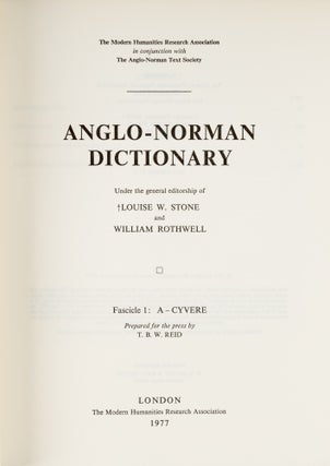 Anglo-Norman Dictionary. 7 volumes. 1977-1992. Complete set.