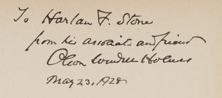 Speeches [and] Mr Justice Holmes, Inscribed to Harlan Fiske Stone.