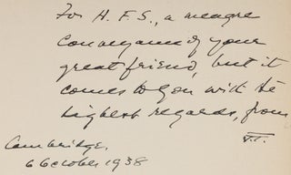 Speeches [and] Mr Justice Holmes, Inscribed to Harlan Fiske Stone.