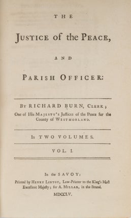The Justice of the Peace, And Parish Officer. London, 1755. 1st ed.