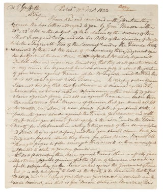 Item #72696 Copy of Letter to Robert E. Griffith, Philadelphia, December 10, 1822. Manuscript,...