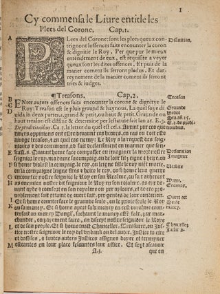 Les Plees del Coron, Divisees in Plusors Titles, London, 1583.