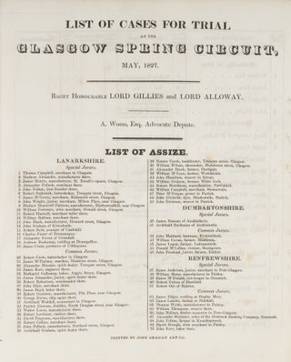 List of Cases for Trial at the Glasgow Spring Circuit, May, 1827...