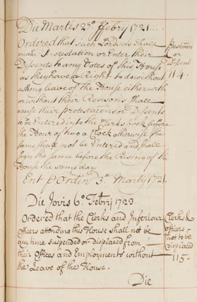 Manuscript. Standing Orders for the House of Lords, 1660-1726.