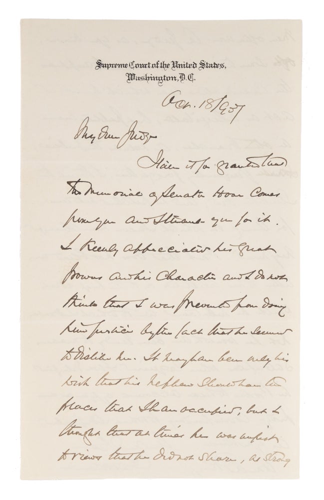 Item #73136 Autograph Letter, Signed "O W Holmes," Washington, October 18, 1907. Manuscript, Oliver Wendell Jr Holmes.