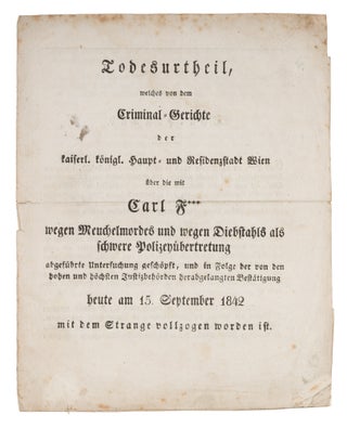 Item #73256 Todesurtheil Welches von dem Criminal-Gerichte der Kaiserl. Execution, Vienna