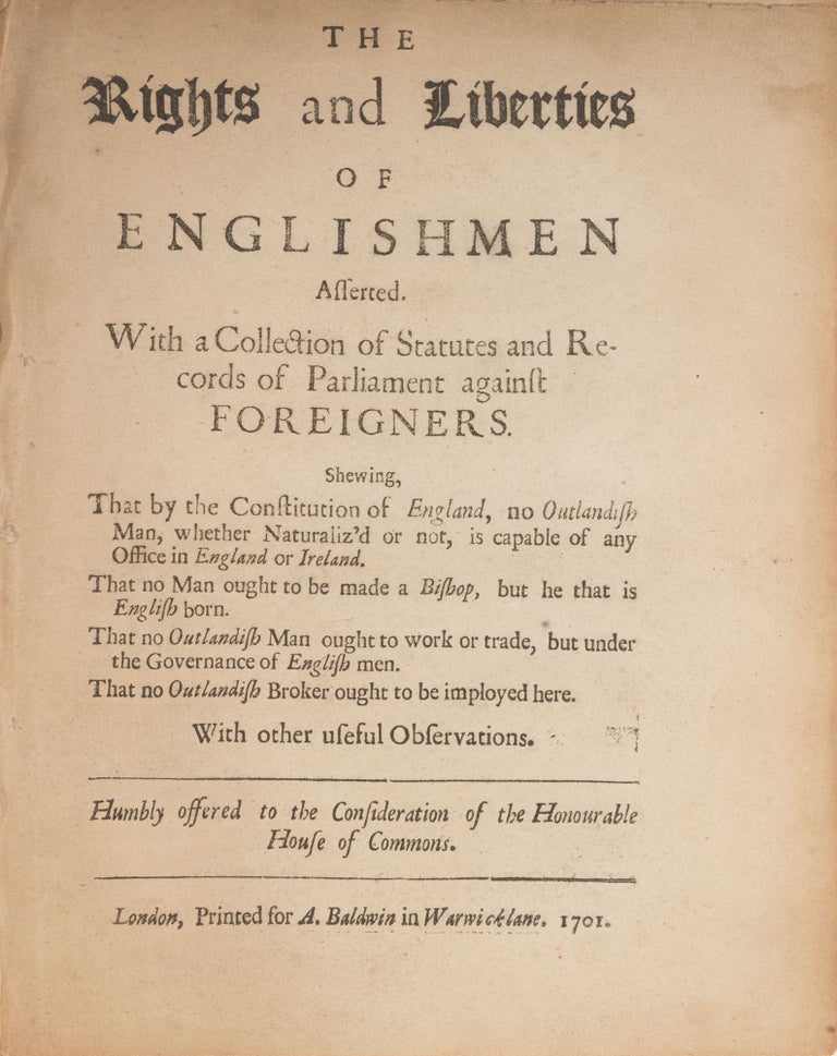 Item #73269 The Rights and Liberties of Englishmen Asserted; With a Collection. Thomas Wagstaffe.