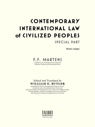 Contemporary International Law of Civilized Peoples, Special Part.