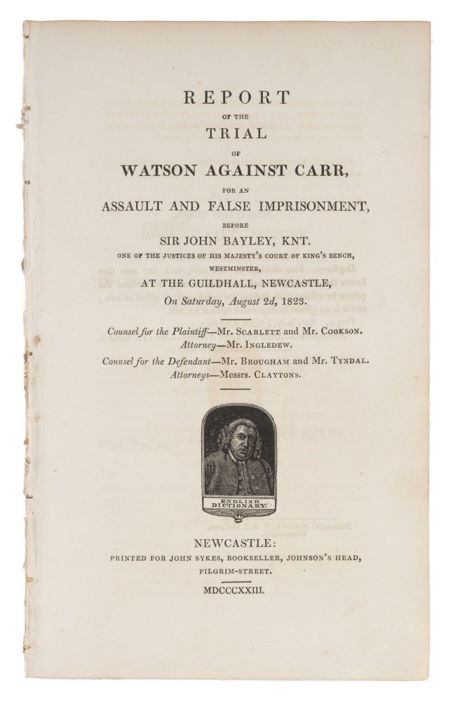 Item #73307 Report of the Trial of Watson against Carr. Trial, Thomas Carr, Defendant.