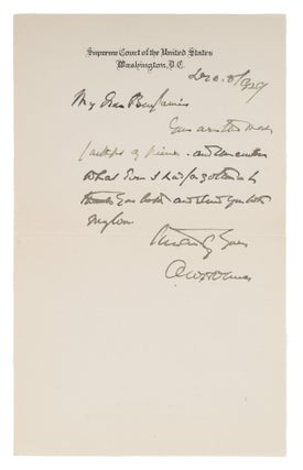 Item #73322 Autograph Note, Signed, Washington, DC, December 8, 1929. Manuscript, Oliver Wendell...