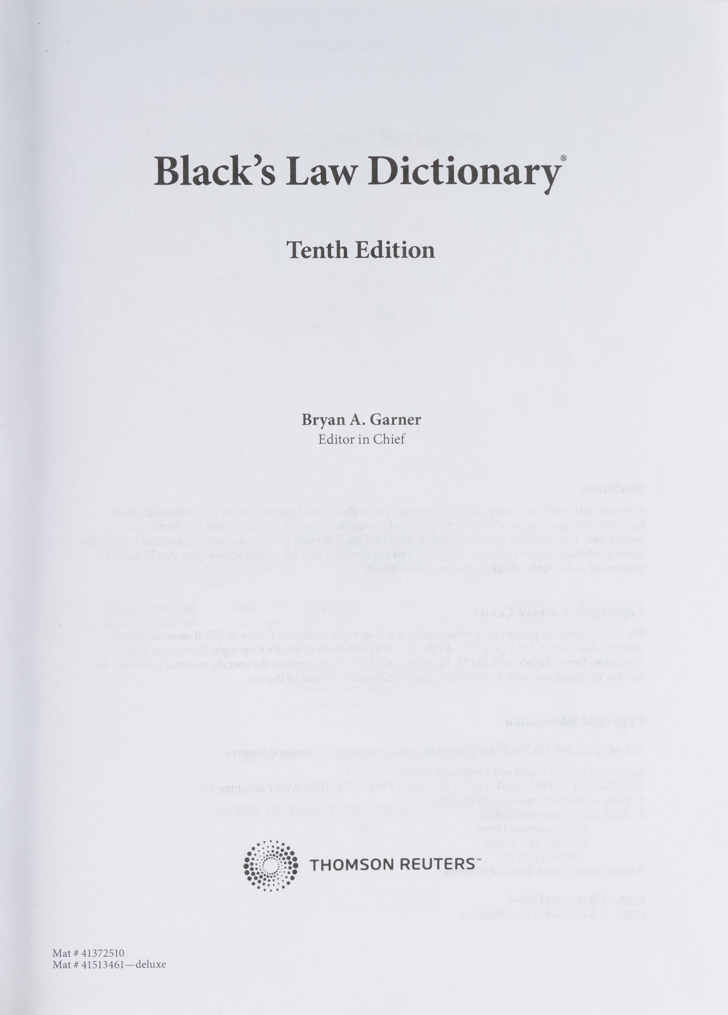 Black's Law 10th Tenth Edition. Inscribed by Garner | Bryan A. Garner, in