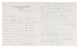 Autograph Letter, Signed "L.H.", New York, NY, April 16, 1959.