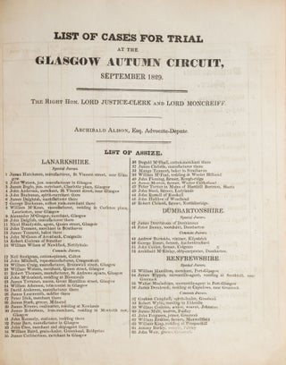 List of Cases for Trial at the Glasgow Autumn Circuit [with] ALS.