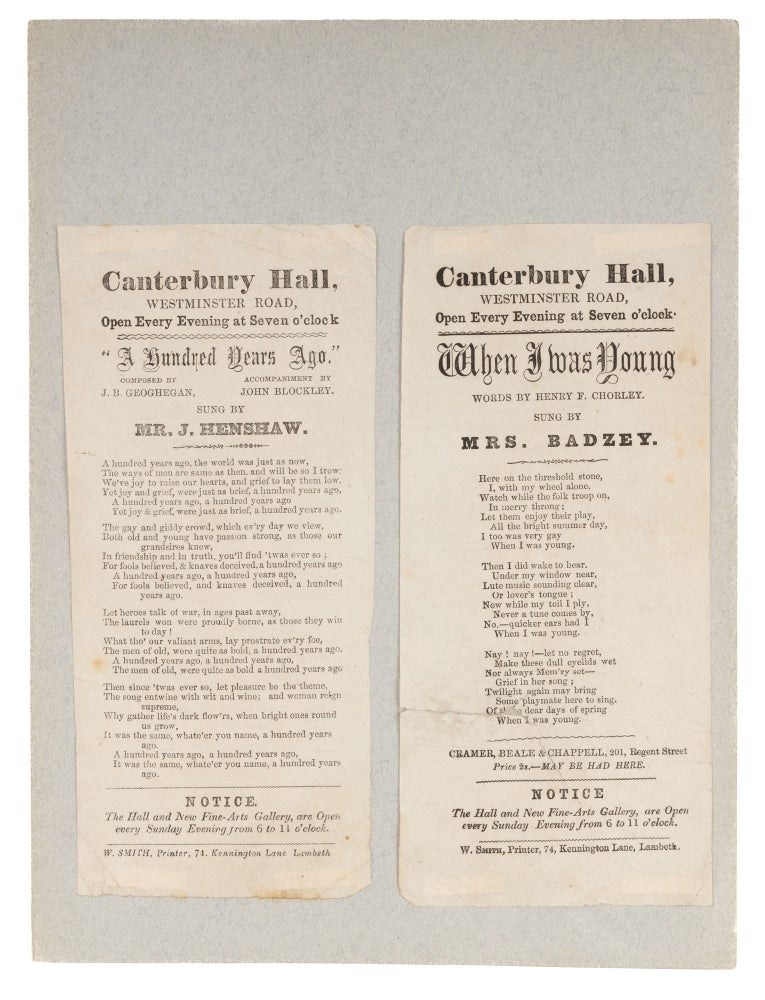 Item #73678 Five Handbills for Performances at Canterbury Music Hall, c1858. Handbills, Canterbury Music Hall.