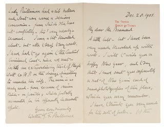 Item #73680 Autograph Letter, Signed, To Cephas Brainerd, London, Dec 28, 1905. Manuscript, Sir...