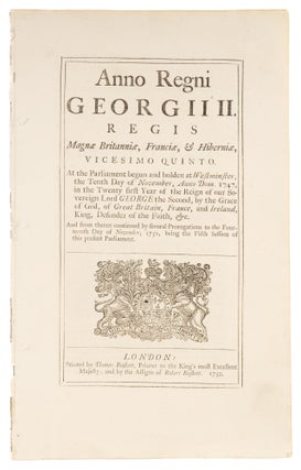 Item #73695 An Act for Better Preventing the Horrid Crime of Murder, 1752. Great Britain, Murder...