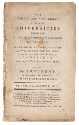 Item #73797 The Rights and Privileges of Both the Universities and of the. Sir James Marriott