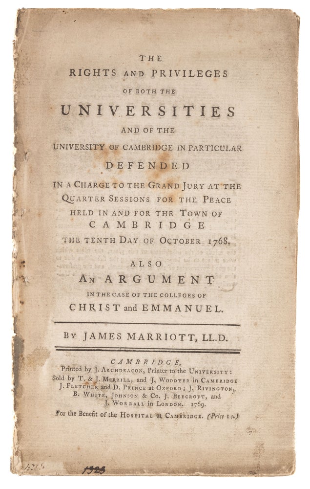 Item #73797 The Rights and Privileges of Both the Universities and of the. Sir James Marriott.