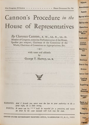 Cannon's Procedure in the House of Representatives. W.O. Douglas copy