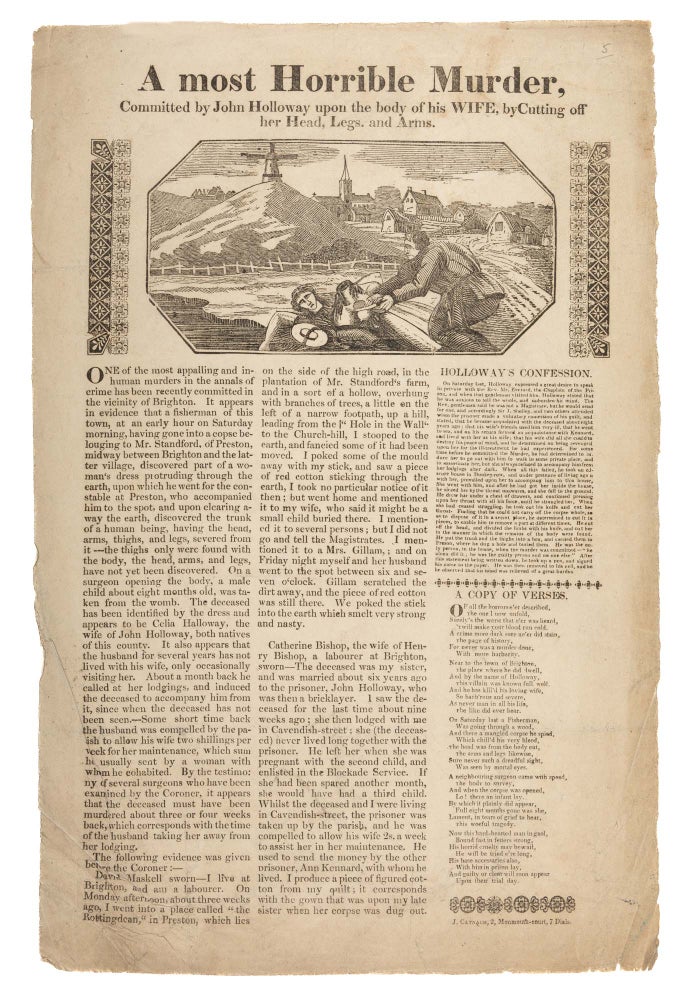 Item #73853 A Most Horrible Murder, Committed by John Holloway Upon the Body of. Broadside, Murder, England Brighton.