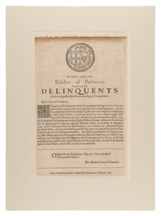 Die Martis, 23 Julii, 1650: Resolves of Parliament, Concerning Such. Broadside, Parliament.