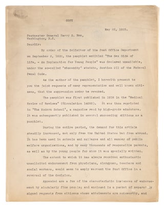 Item #74031 Copies of Correspondence Relating to "The Sex Side of Life," 1922-1925. Manuscript,...