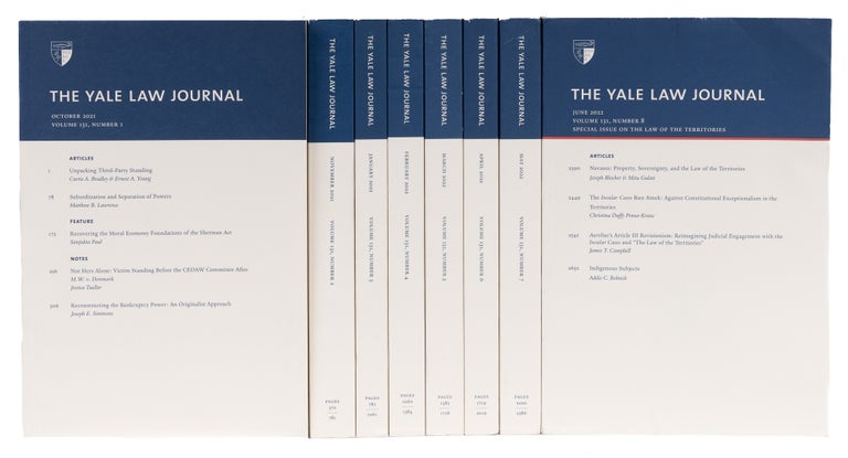 Item #74035 Yale Law Journal. Volume 131, no. 1-8 (2020-2021), in 8 issues. Yale Law School.