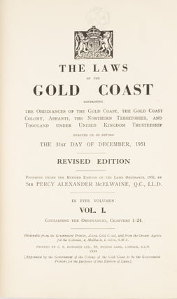 The Laws of the Gold Coast, 1954, Five Volumes, Complete Set.
