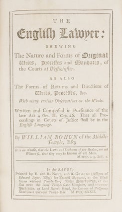 The English Lawyer, Shewing the Nature and Forms of Original Writs...