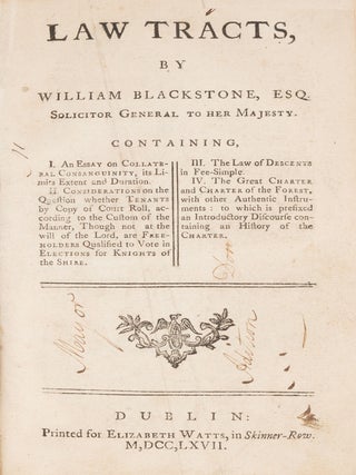 Item #74180 Law Tracts, Containing, I An Essay on Collateral Consanguinity. Sir William Blackstone