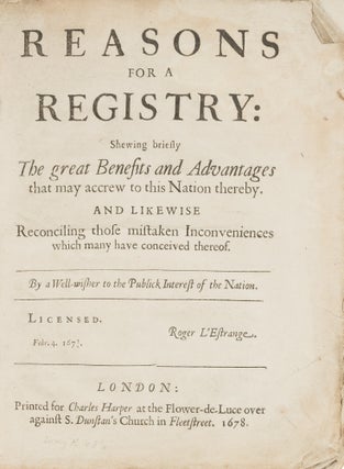 Reasons for a Registry: Shewing Briefly the Great Benefits and...