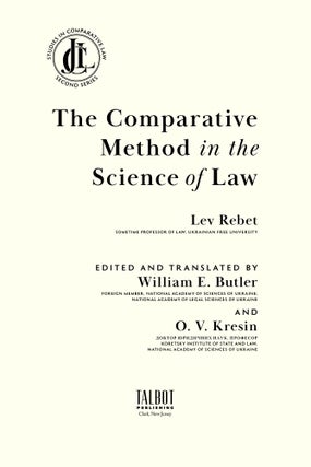 The Comparative Method in the Science of Law.