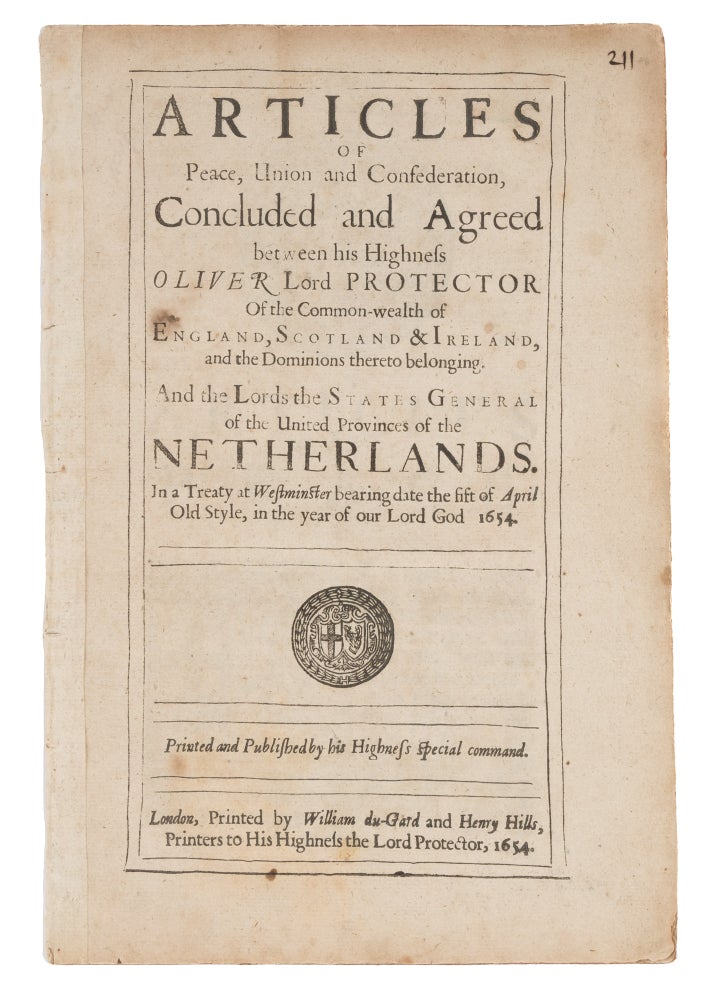 Item #74471 Articles of Peace, Union and Confederation, Concluded and Agreed. Treaties, First Anglo-Dutch War.