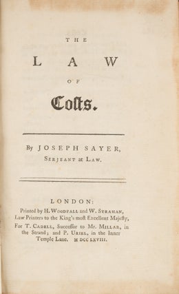 The Law of Costs. First edition. London, 1768.