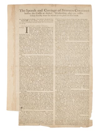 Item #74582 A True Copy of the Dying Words of Mr. Stephen Colledge. Execution, Great Britain,...