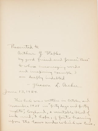 History of the Law, Inscribed to Arthur G. Staples.