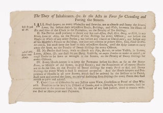Item #74614 The Duty of Inhabitants, &c by the Acts in Force for Cleaning and. London, Sanitation