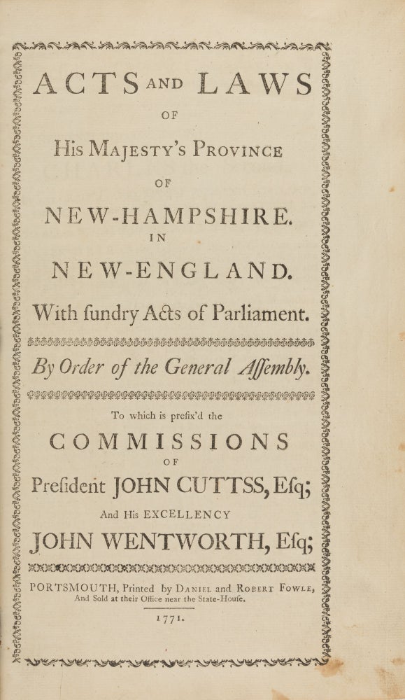 Item #74639 Acts and Laws of His Majesty's Province of New-Hampshire... 1771. New Hampshire.
