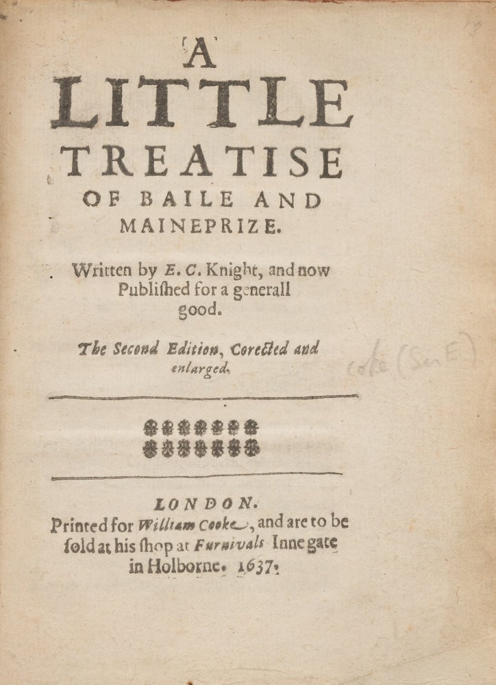 Item #74911 A Little Treatise of Baile and Maineprize, 1637. Sir Edward Coke.