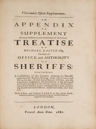 Item #75158 Officium Vicecomitum, The Office and Authority of the Sheriffs. Michael Dalton