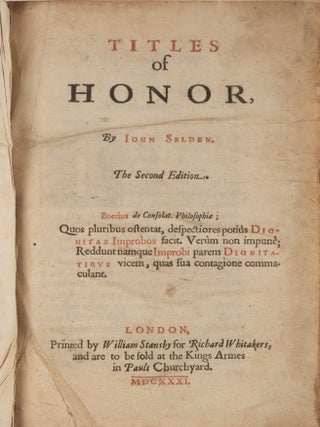Titles of Honor, By Iohn Selden, The Second Edition, 1631.