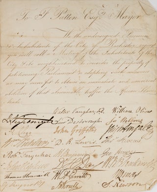 Item #75209 Petition to the Mayor of Rochester Respecting the Slave Trade, 1814. Manuscript,...